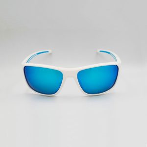 Sport γυαλιά ηλίου σε λευκό χρώμα με καφέ πολωτικούς φακούς και μπλε καθρέφτη