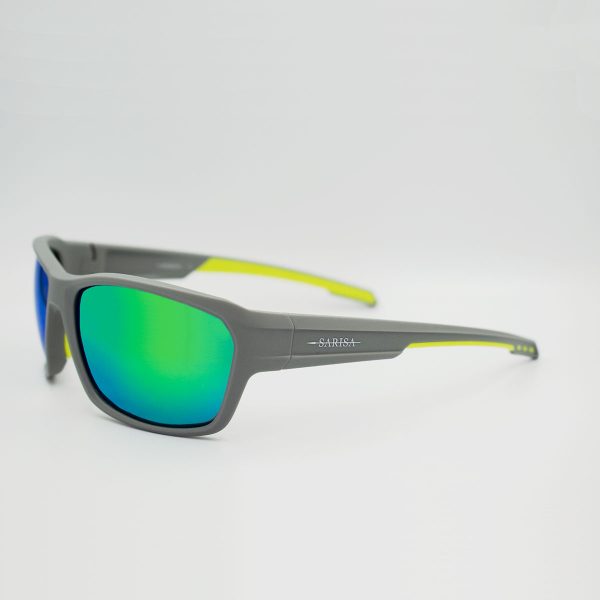 Sport γκρι γυαλιά ηλίου με κίτρινες λεπτομέρειες, πολωτικούς φακούς και καθρέφτη turquoiuse