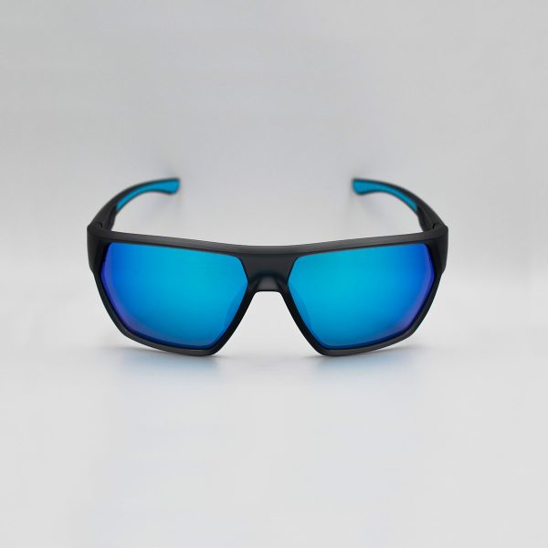 Sport γυαλιά ηλίου σε γκρι χρώμα με μπλε λεπτομέρειες και καφέ πολωτικούς φακούς με μπλε καθρέφτη